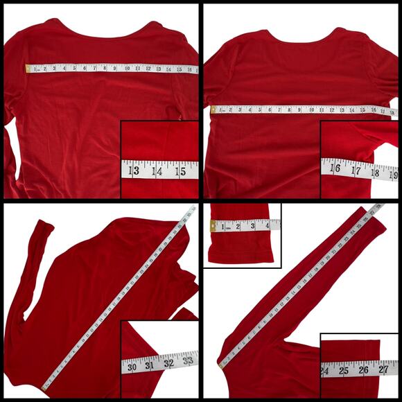 Long Sleeve Tunic Top Scoop Neck Asymmetrical Hem Red Measurements Included - Picture 12 of 12